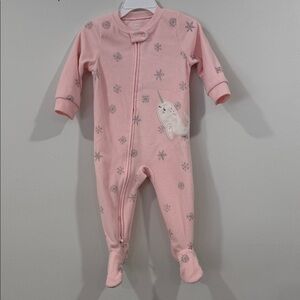 Pink fleece snowflake footie one piece